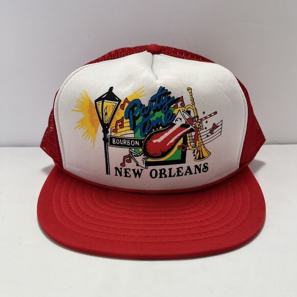Vtg New Orleans Bourbon Street French Quarter Party 90s Snapback Ball Cap Mesh - Picture 1 of 7